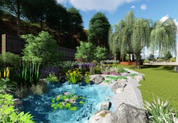 Návrh a vizualizace zahrady ve 3D - jezírko